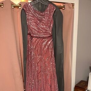 Max Duggal Cap Sleeve Beaded Gown Plum